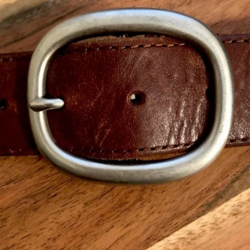 Brown leather, braided belt, silver buckle size small